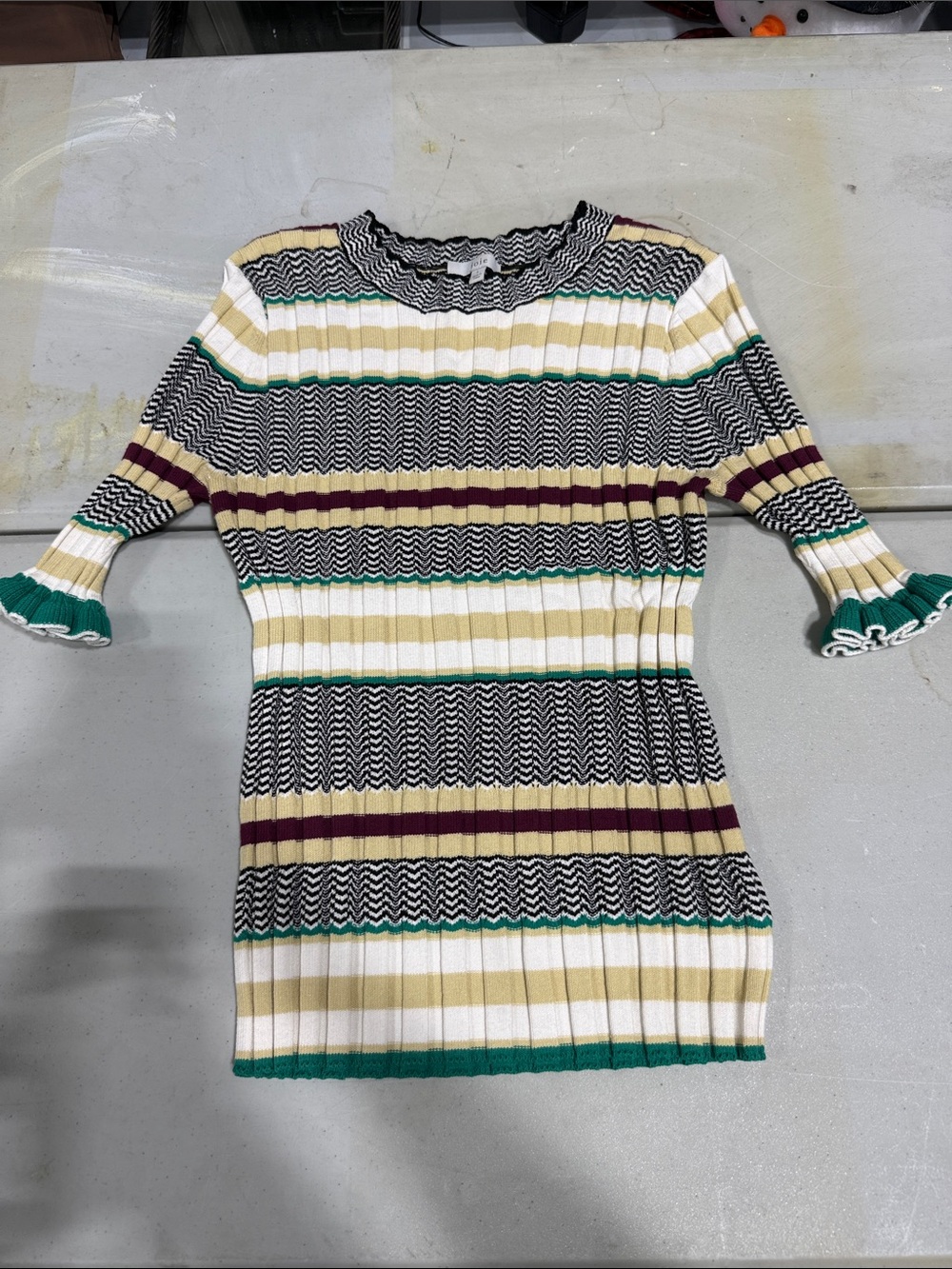 Joie Striped Ribbed Mini Dress in Cream, Green, Black & Burgundy